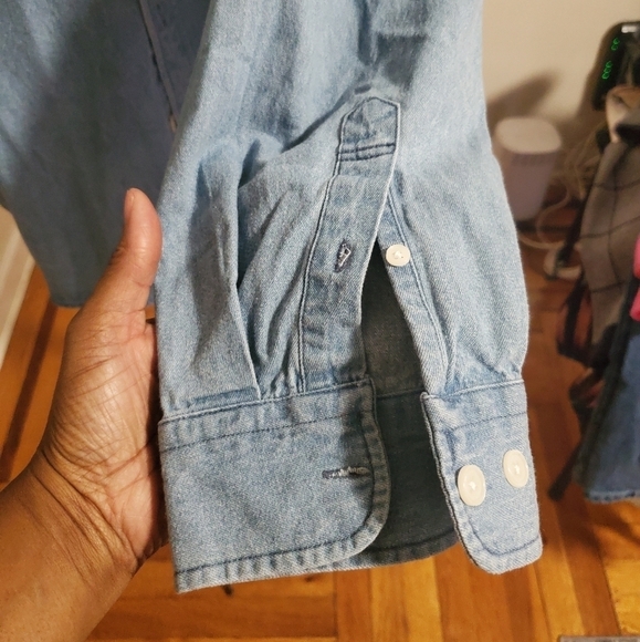 Customized Version Mens Denim Button Down Oversized Shirt Light Blue Wash Sz 2XL - Picture 4 of 12